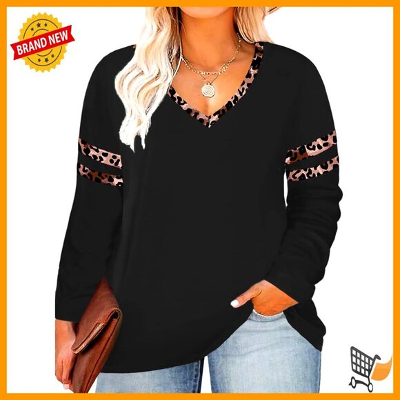 Tops - Long Sleeve V Neck Tunic Blouse Soft Stretchy Fabric Plus Size Chic Casual